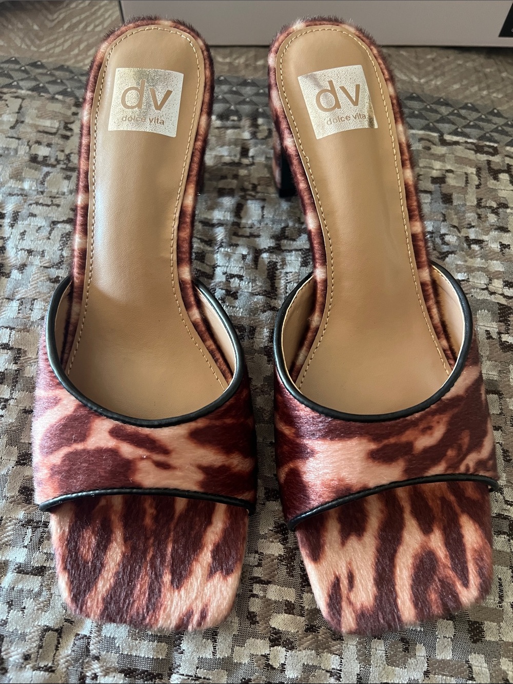 DV by Dolce Vita Brown and Tan Leopard-Print Slide Mules